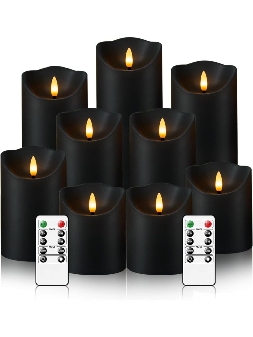 Set Of 9 Flameless LED Candles Set with Remote Black with Timer 2/4/6/8H